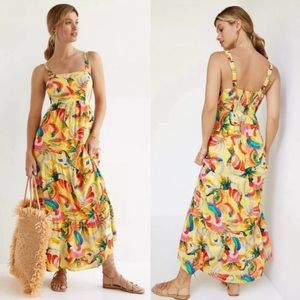 Farm Rio for Anthropologie Textured Tropical Maxi Dress Size XS